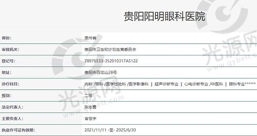 贵阳阳明眼科医院执照