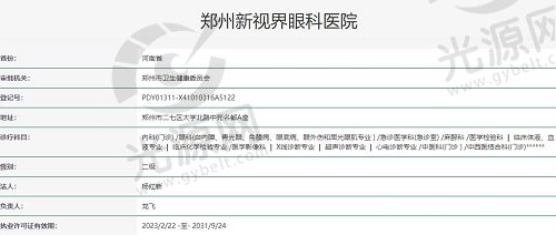 郑州新视界眼科医院执照